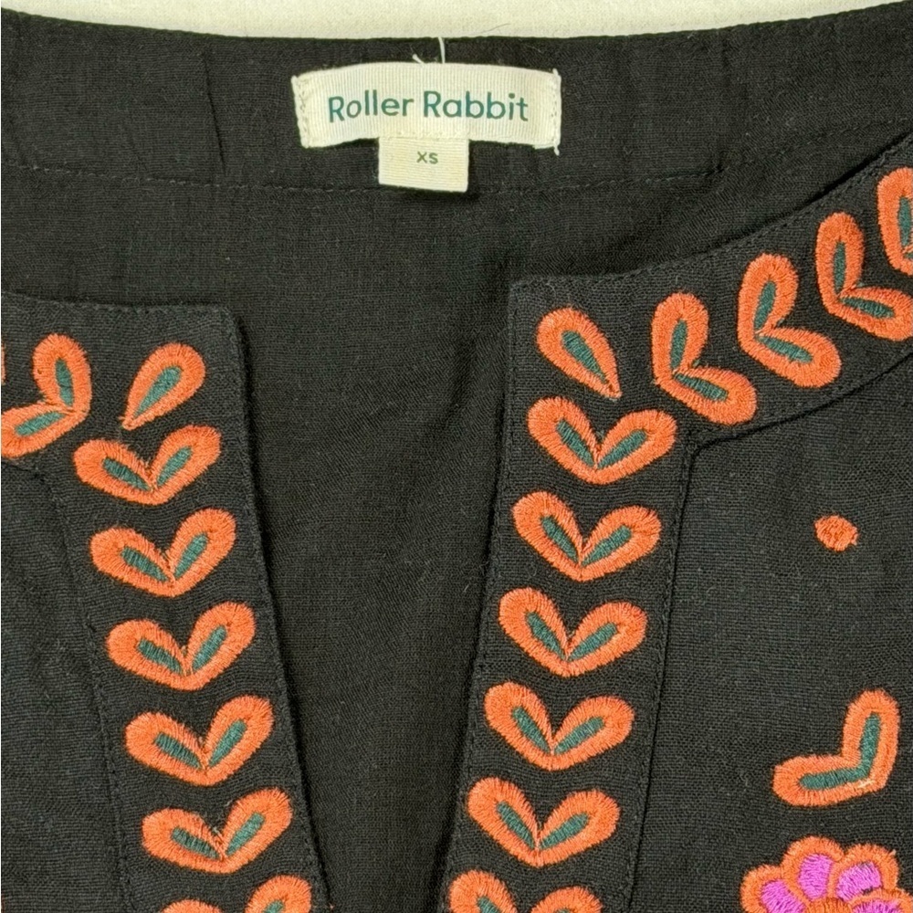 Roller Rabbit Black Pink Embroidered Boho Mini Dress Tunic Shift Dress XS - Picture 11 of 12